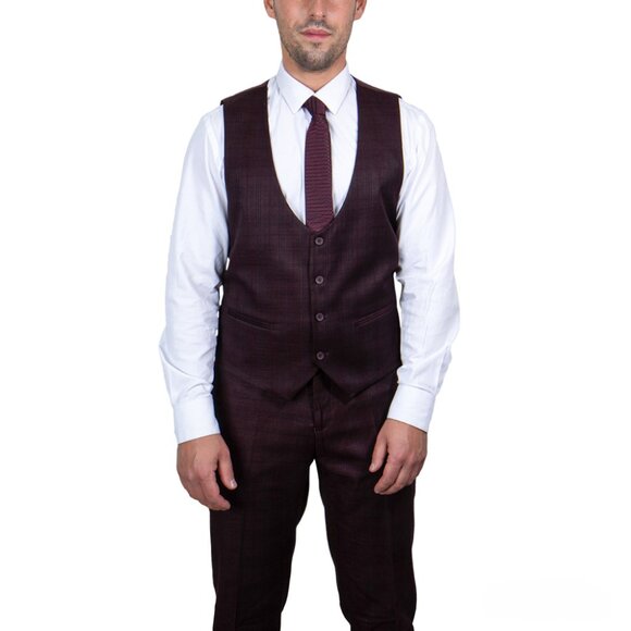 Burgundy Glen Check 3 Piece Stacy Adams Men's Suit - Picture 3 of 4